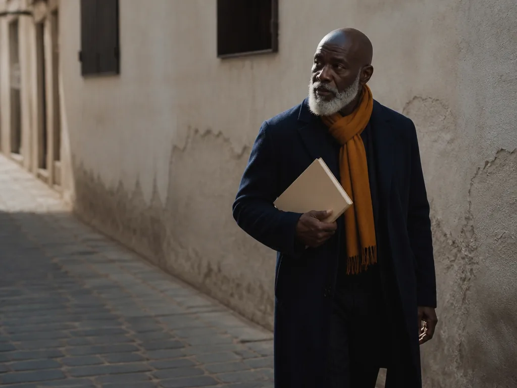 Marche souveraine d’un homme dans une rue de Dakar, hommage aux cinémas de Haroun et Mambéty